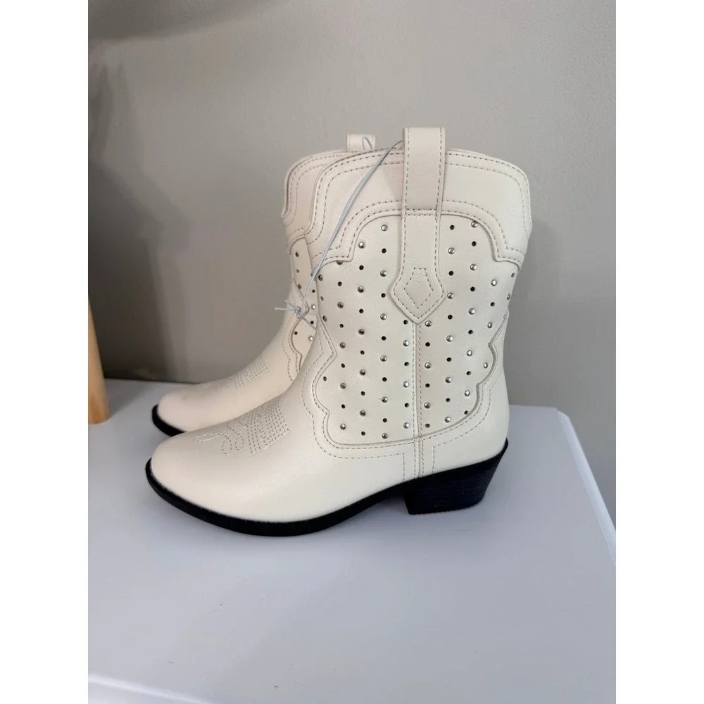 Art Class Jovi‎ Cowboy Boots Kids 13 White Studded Western NWT